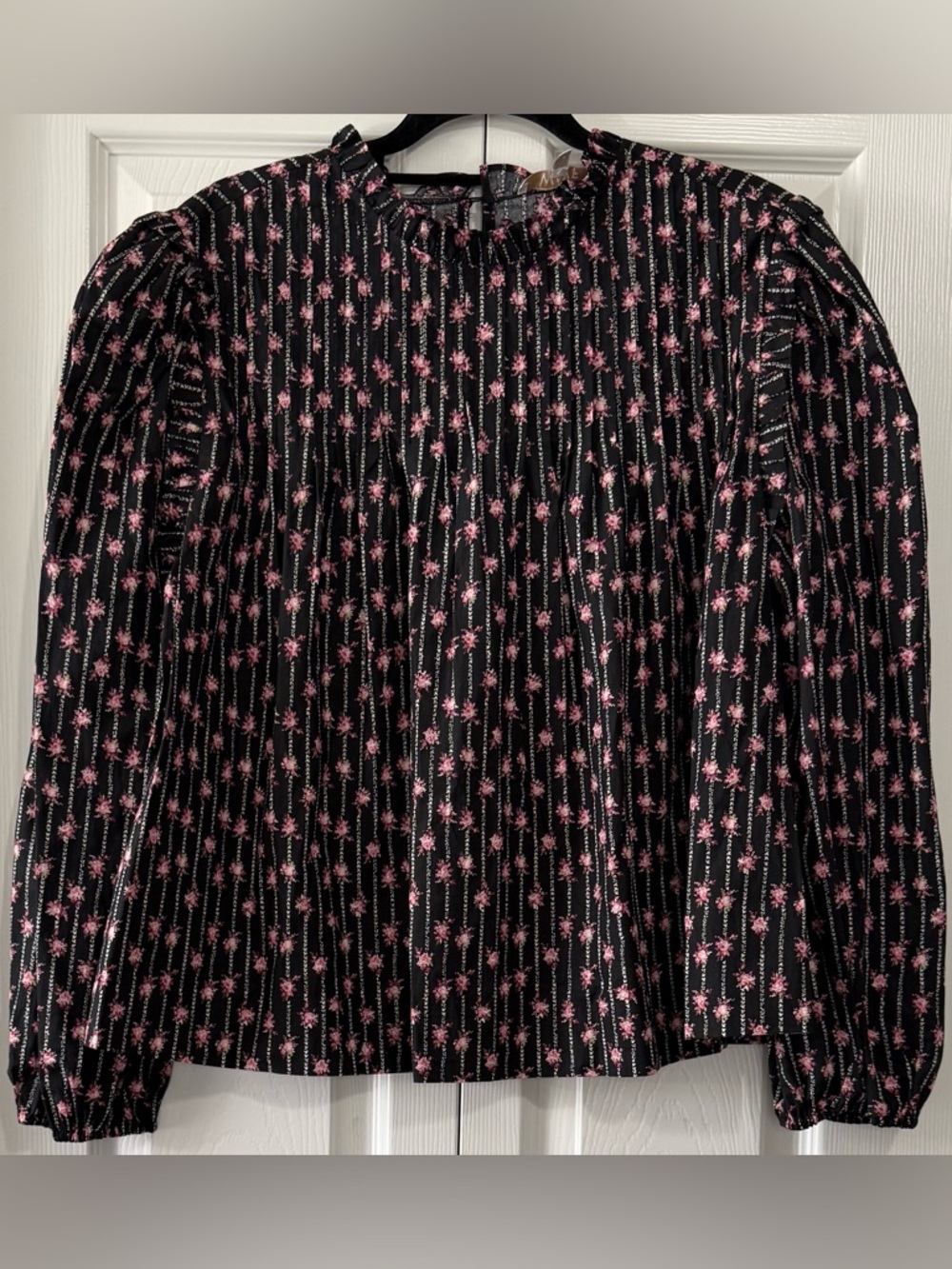 Wayf Black Floral Ruffle Neck Blouse Puff Sleeve Cottagecore Top Size 1X